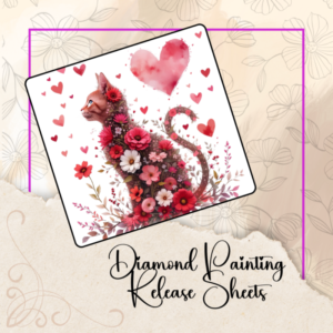 Floral Valentine Cat Diamond Painting Release Papers: Reusable Silicone Cover Sheets